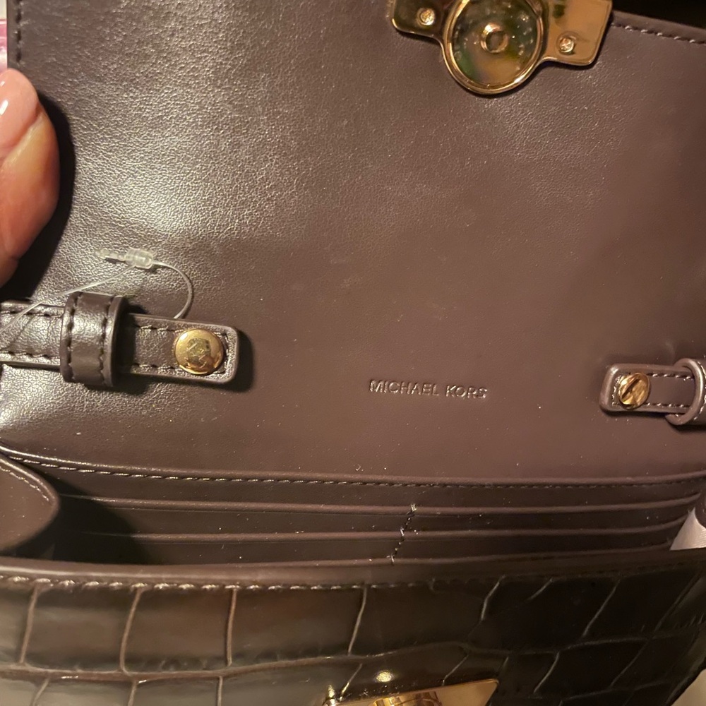 Michael Kors Dark Brown Croc-Embossed Crossbody - Picture 7 of 8